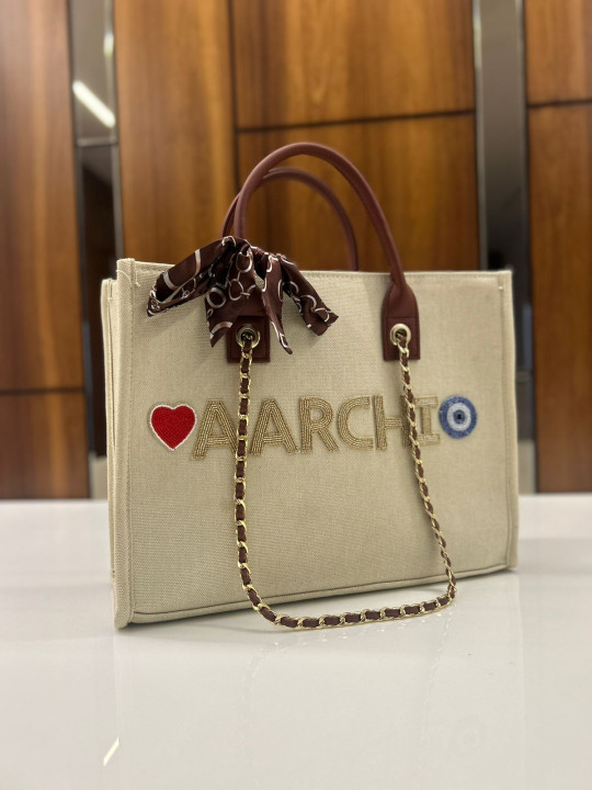 CHAIN TOTE CREAM BEEDS INITIAL 