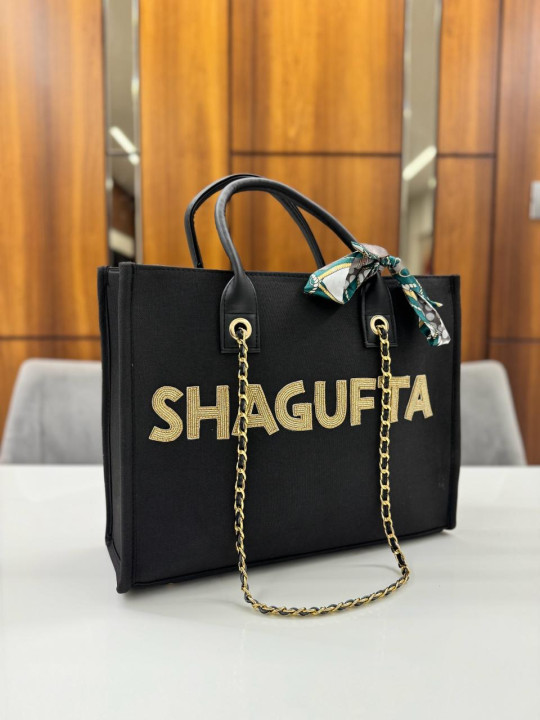 CHAIN TOTE BLACK BEEDS 