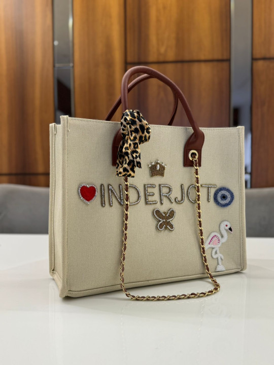  CREAM TOTE DAIMOND INITIAL