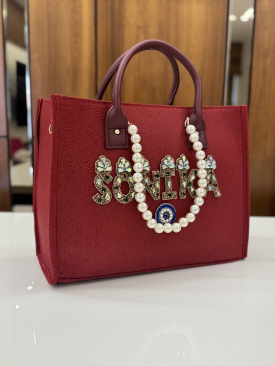 RED PEARL SHOE CHAIN TOTE